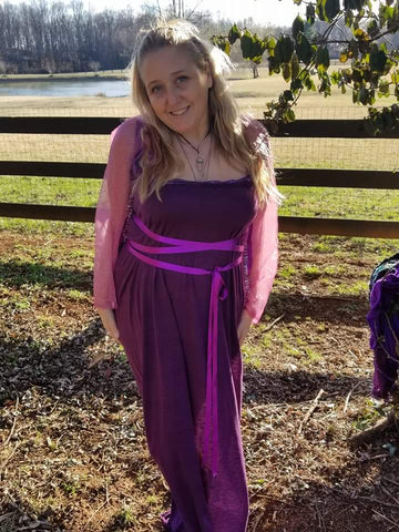 Purple Fantasy Gown with fringed shrug